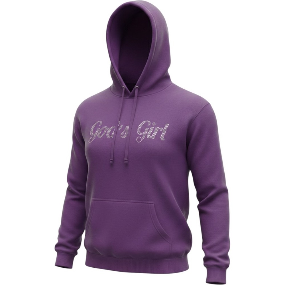 (A8) AF Apparels Purple‎ God's Girl Rhinestone Bling Hoodie Sweatshirt Womens XL